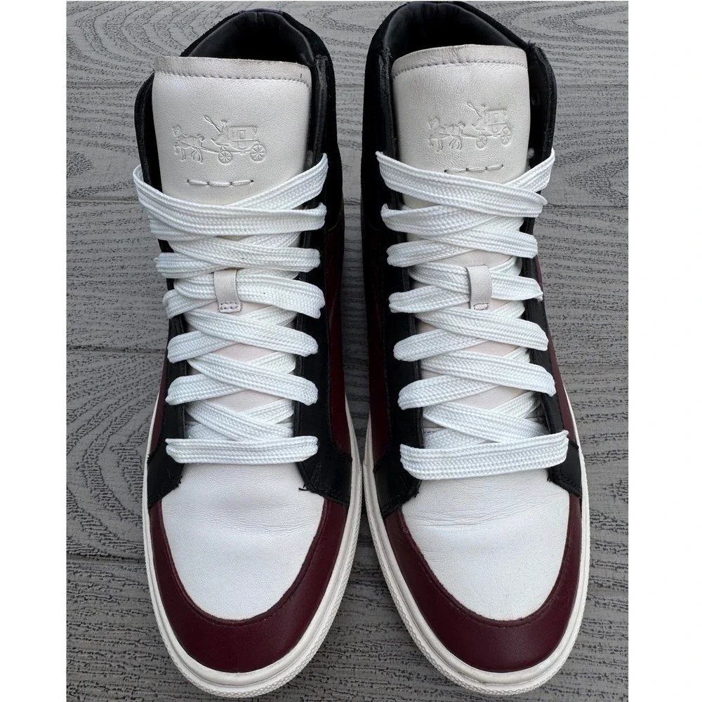 Coach C115 High Top Sneakers Mens 9.5D Burgundy Black White Leather G1386